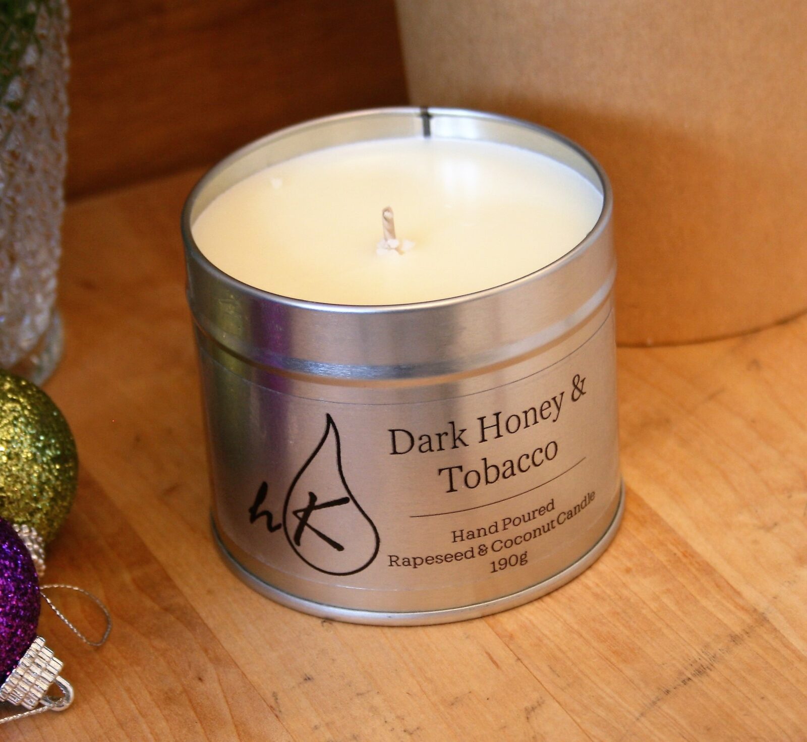 DARK HONEY & TOBACCO Silver Tin – Handmade Luxury Candles